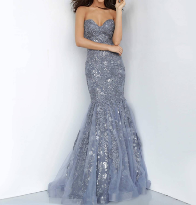 Jovani Sweetheart Neckline Mermaid Prom Dress In Grey In Blue