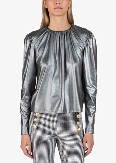Derek Lam 10 Crosby Kary Long Sleeve Blouse In Silver