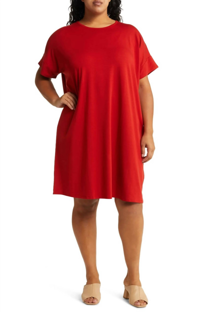 Eileen Fisher Boxy Crewneck T-shirt Dress In Cinnabar In Red