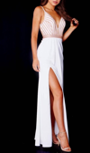 JOVANI FITTED SLIT PROM DRESS IN IVORY