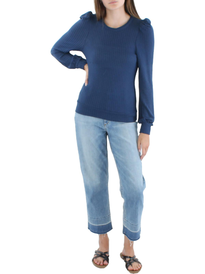 Chaser Womens Knit Puff Sleeve Thermal Top In Blue