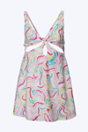 FOR LOVE & LEMONS PALMER RETRO-PRINT CUTOUT SATIN MINI DRESS IN WHITE