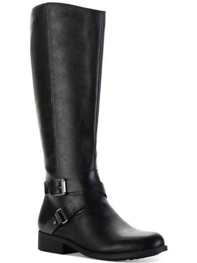 Style & Co Marliee Womens Faux Leather Wide Calf Motorcycle Boots In Black