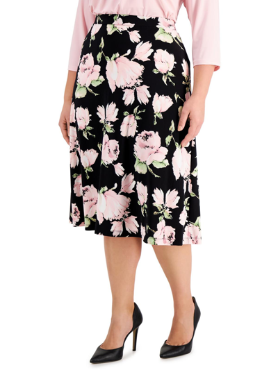 Kasper Plus Womens Floral Print Midi Midi Skirt In Multi