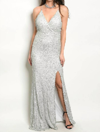 Spy Zone Exchange Sequin Gown In White/silver In Grey