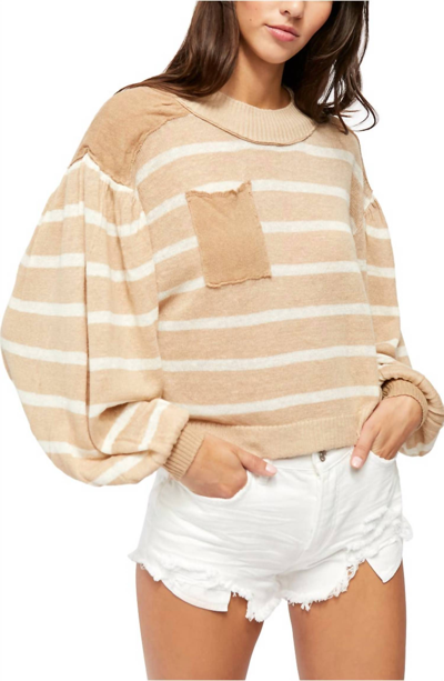 Free People Between The Lines Stripe Sweater In Birch Bark Combo In Brown