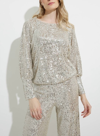 JOSEPH RIBKOFF SEQUIN TOP IN SILVER/NUDE