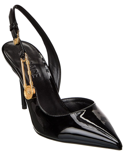 Safety Pin embellished leather pumps in silver - Versace, Mytheresa