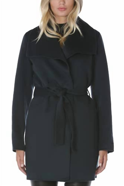 Elie Tahari Wool Ella Wrap Coat Jacket Outerwear In Teal In Black