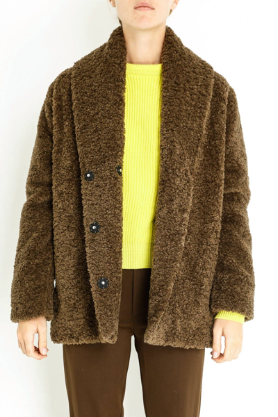Forte Forte Shearling Faux Fur Oversized In Forest In Brown