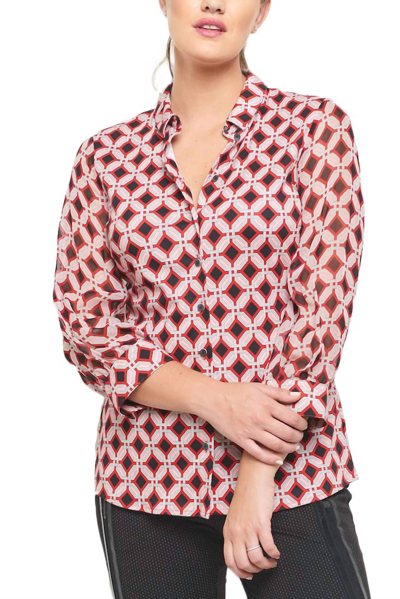 Desoto Geometric Pia 3/4 Blouse In Red/black In Pink