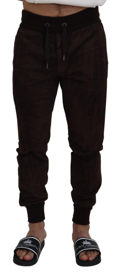 Dolce & Gabbana Brown Solid  Drawstring Jogger Trousers