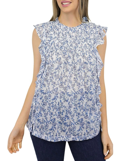 Beachlunchlounge Maya Womens Pintuck Scoop Neck Blouse In Blue