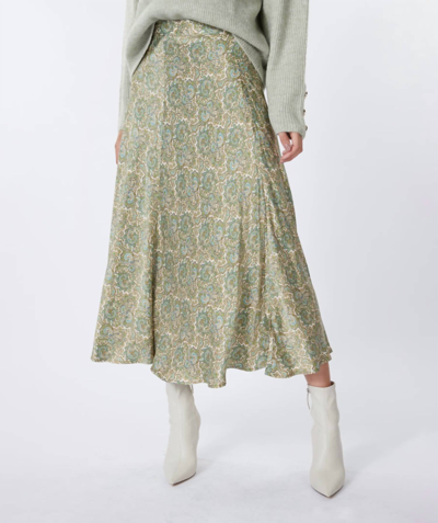 Esqualo Long Hideaway Print Skirt In Olive In Green