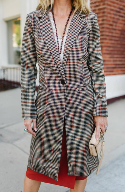 Rd Style Plaid Boyfriend Trench Coat In Tan In Beige