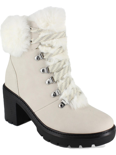 Esprit Ember Womens Leather Faux Fur Trim Booties In White