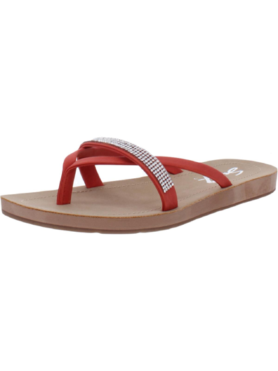 Seven7 Bondi Caramel Womens Faux Leather Embellished Thong Sandals In Red