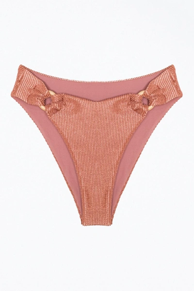 Soah Rebecca Ribbed O-ring Bikini Bottom In Blush In Pink