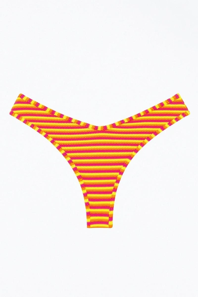 Montce Lulu High-leg Bikini Bottom In Neon Stripe In Multi