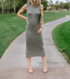 B COLLECTION BY BOBEAU LYLA TWIST BACK KNIT DRESS IN OLIVE