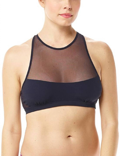 Commando Chick Mesh Racerback Bra In Black In Blue