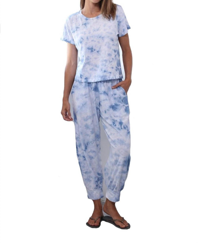 Pj Harlow Jojo Cherry Cotton Jogger Paired With Short Sleeve T Shirt Set In Tie Dye Ocean Blue