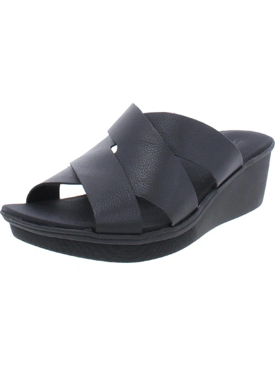 Naturalizer Rowena Womens Leather Slip On Wedge Sandals In Black
