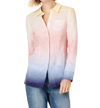 Ecru Blanchett Linen Shirt In Sunrise Dip Dye In Pink