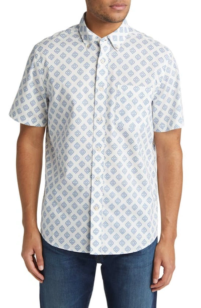 Faherty X Doug Good Feather Playa Regular Fit Print Short Sleeve Button-down Shirt In Ivory Stream Diamond