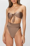 ADRIANA DEGREAS SOLID HIGH-LEG STRAPLESS BIKINI SET IN NUT BROWN