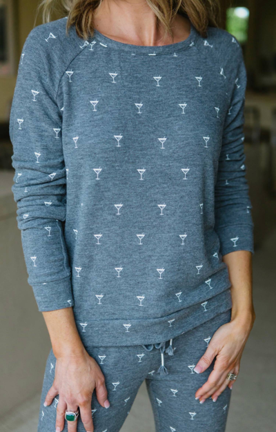 Pj Salvage Peachy Party Long Sleeve Tee In Smoke In Grey