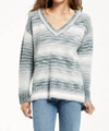 Z SUPPLY PARNELL PETITE CABLE KNIT SWEATER IN GREY/BLUE STRIPE