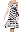 ALEXIS RIBBON TIE BELT STRAPLESS DROP WAIST MIDI DRESS IN BLACK AND WHITE