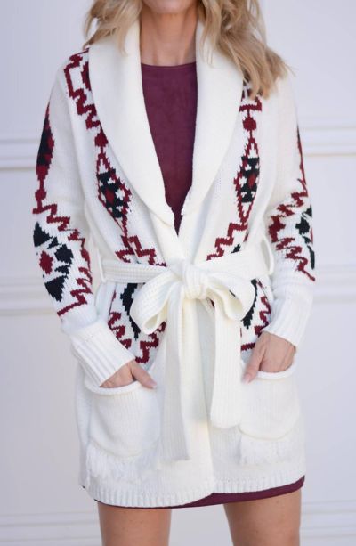 Bishop + Young Aztec Cardigan In Ivory In White