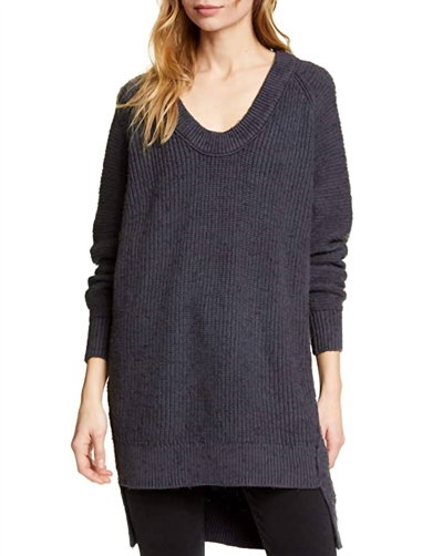 Free People Scoop Pullover Sweater In Charcoal In Blue