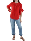 Vince Camuto Ruffle Sleeve Split Neck Blouse In Red
