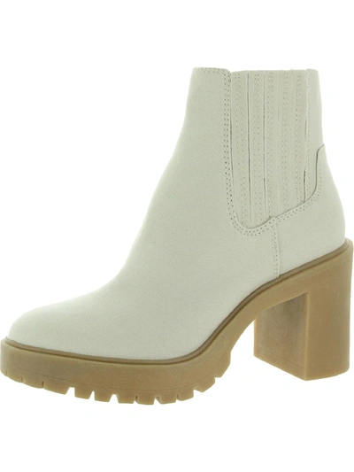 Dolce Vita Caster Womens Ankle Round Toe Chelsea Boots In White