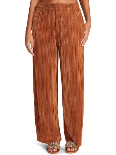 Steve Madden Addy Womens Pleated Raw Hem Palazzo Pants In Brown