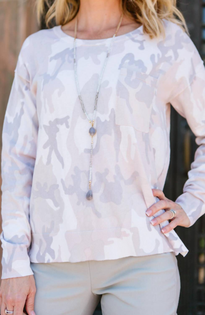 Sanctuary Charming Camo Long-sleeve Sweater In Blush In White