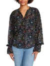 STEVE MADDEN CAMELLA WOMENS FLORAL PRINT GATHERED BUTTON-DOWN TOP
