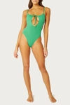 Weworewhat Ruched Cutout One Piece In Emerald In Gold