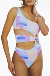 SOAH GAIA RETRO RIBBED CUTOUT ONE-PIECE SWIMSUIT IN PASTEL SHAPES