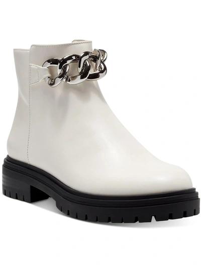 Inc Basia Womens Faux Leather Lugged Sole Ankle Boots In White