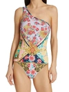 Shop Johnny Was Raina One-shoulder One Piece Swimsuit In Multi