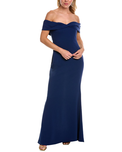 Badgley Mischka Off-the-shoulder Twisted Cady Gown In Blue