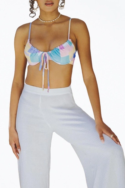 Soah Kylie Retro Ribbed Underwire Bikini Top In Pastel Shapes In Multi