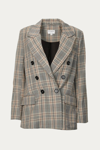 BY TOGETHER CHECKED DOUBLE-BREASTED BLAZER IN BROWN PLAID