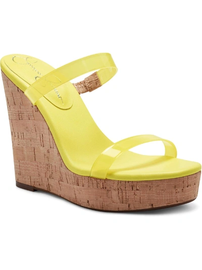 Jessica Simpson Tumile Womens Open Toe Slip On Wedge Sandals In Green