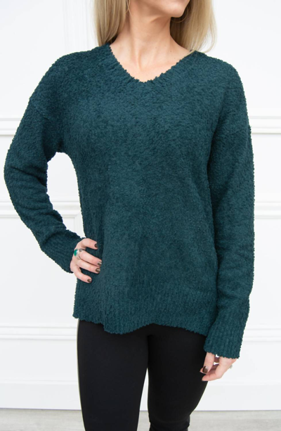 Sanctuary V-neck Teddy Sweater In Jade In Blue