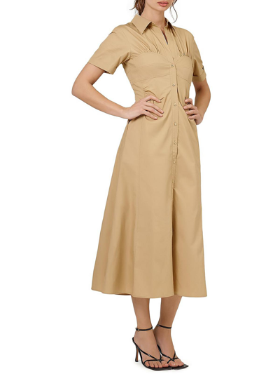 Nicholas Tenley Womens Corset Seamed Maxi Shirtdress In Beige